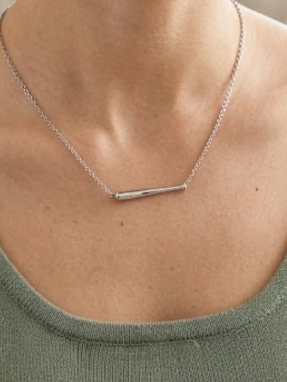 Plunder Silver Horizontal Bar Necklace - Sleek Minimal Pendant